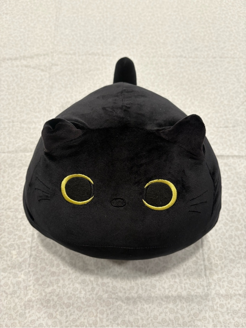 Round Black Cat Squishy Plush Toy Large Yellow Eyes Stuffed Animal Pillow No Tag